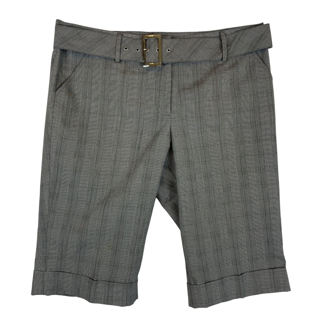 Danielle B. Womens Grey Plaid Bermuda Shorts Belted Cuffed Size‎ 12 (35" Waist)